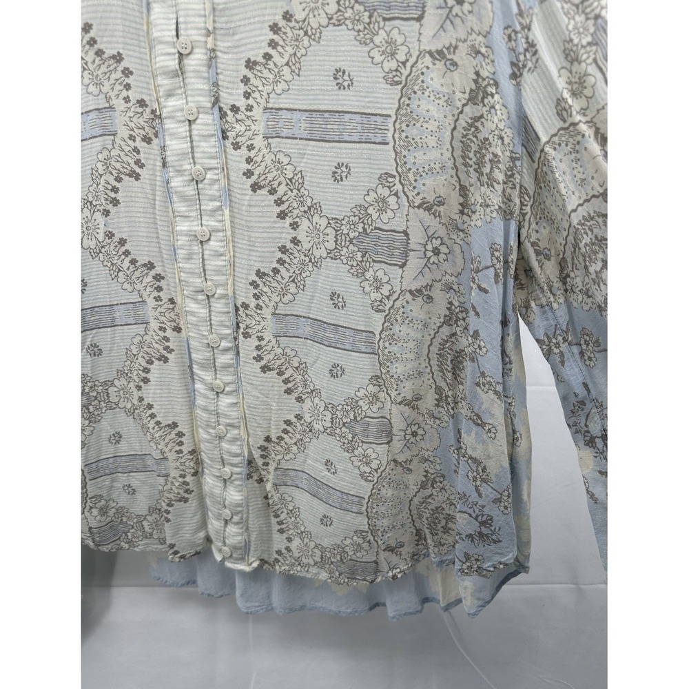 Free‎ People Virgo Baby Button Down Long Sleeve Floral Blue Stripes Boho Medium - Picture 7 of 10